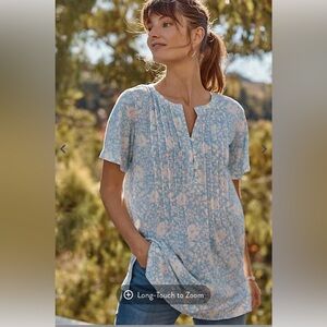 J. Jill Linen Blend Flutter Sleeve Tunic—Fresh Blue Polished Botanical XLT NWT